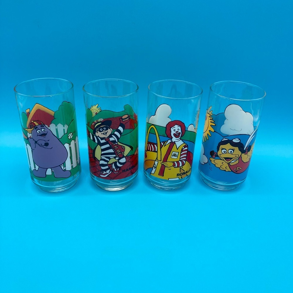 4 VTG McDonald's Coca Cola Glasses Ronald, Grimace, Hamburglar, Birdie- Canada